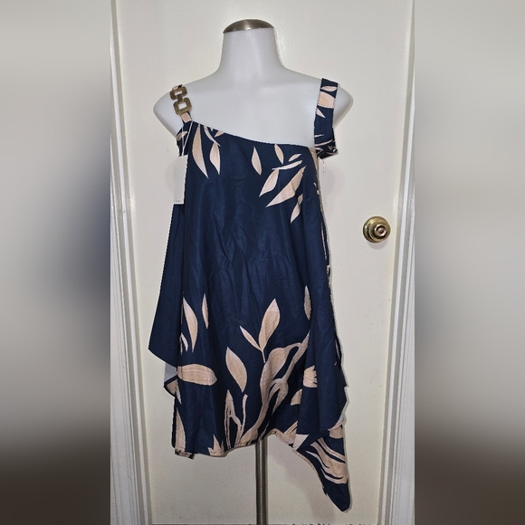 #2693 Camisa Navy and Beige Asymmetrical Dress - Picture 1 of 4